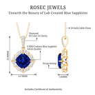 Vintage Inspired Lab Grown Blue Sapphire and Diamond Necklace AAAA - Rosec Jewels