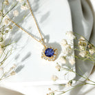 Vintage Inspired Lab Grown Blue Sapphire and Diamond Necklace AAAA - Rosec Jewels
