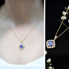 Vintage Inspired Lab Grown Blue Sapphire and Diamond Necklace AAAA - Rosec Jewels