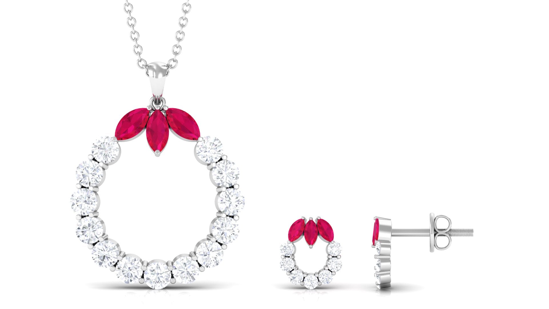 Marquise Cut Created Ruby and Moissanite Eternity Jewelry Set