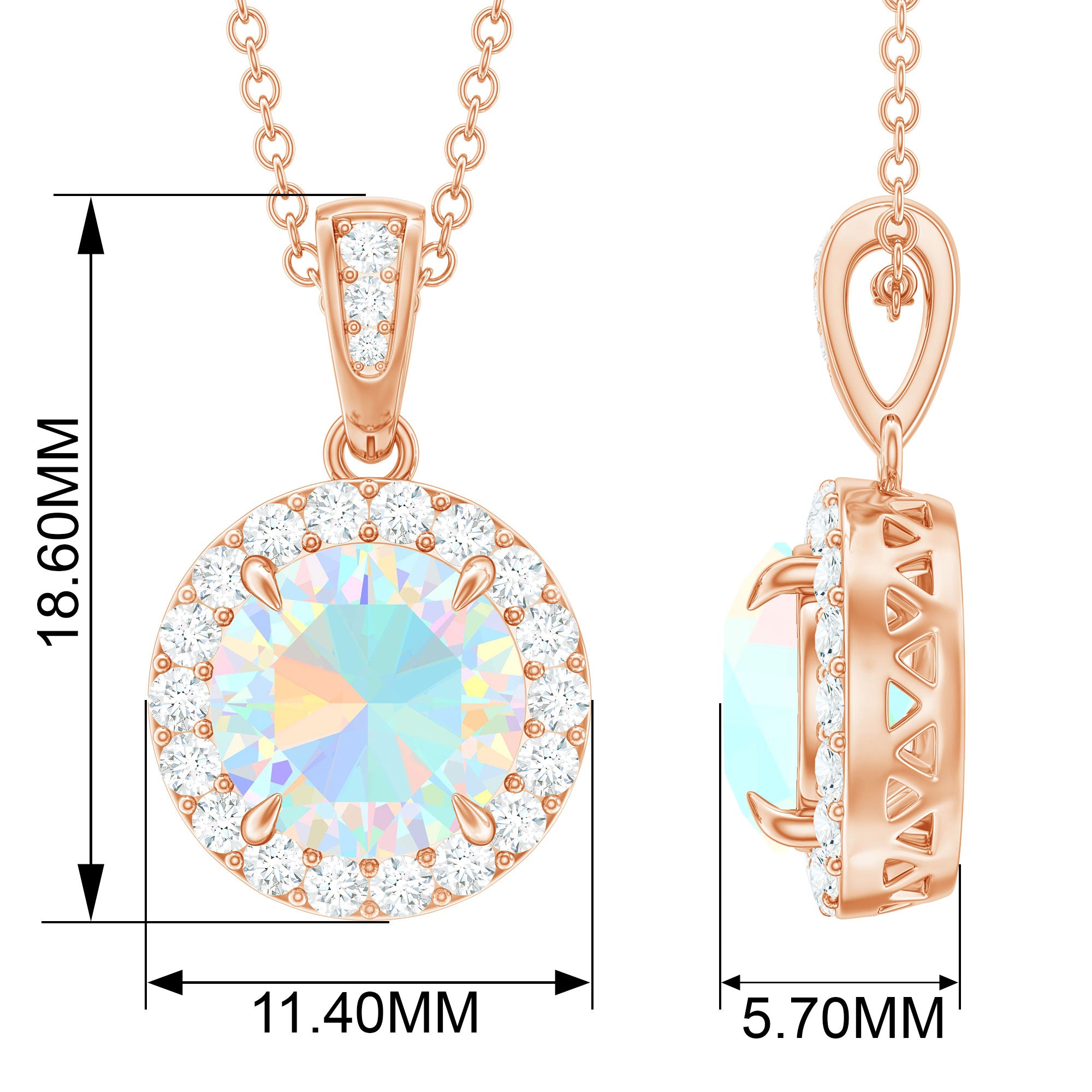 Real Ethiopian Opal and Moissanite Halo Pendant Necklace Ethiopian Opal - ( AAA ) - Quality - Rosec Jewels