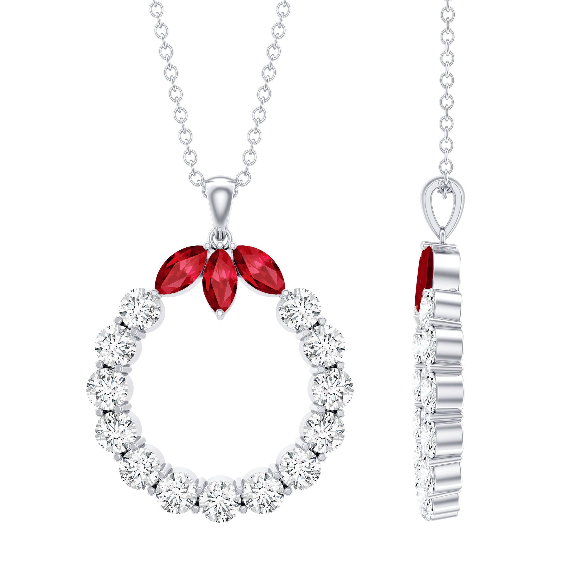 Marquise Cut Created Ruby and Moissanite Eternity Pendant Necklace