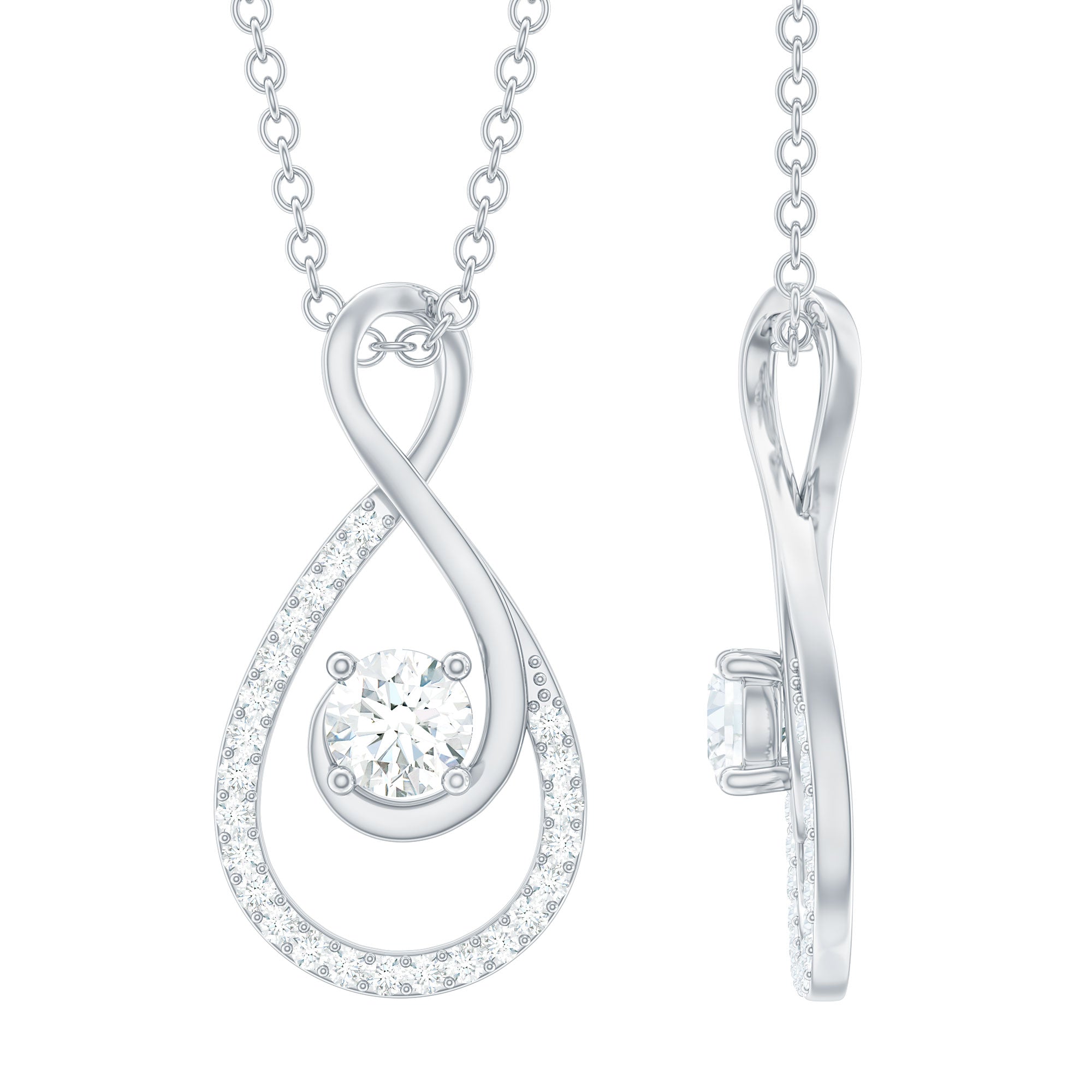 Certified Moissanite Infinity Drop Pendant Necklace Moissanite - ( D-VS1 ) - Color and Clarity - Rosec Jewels