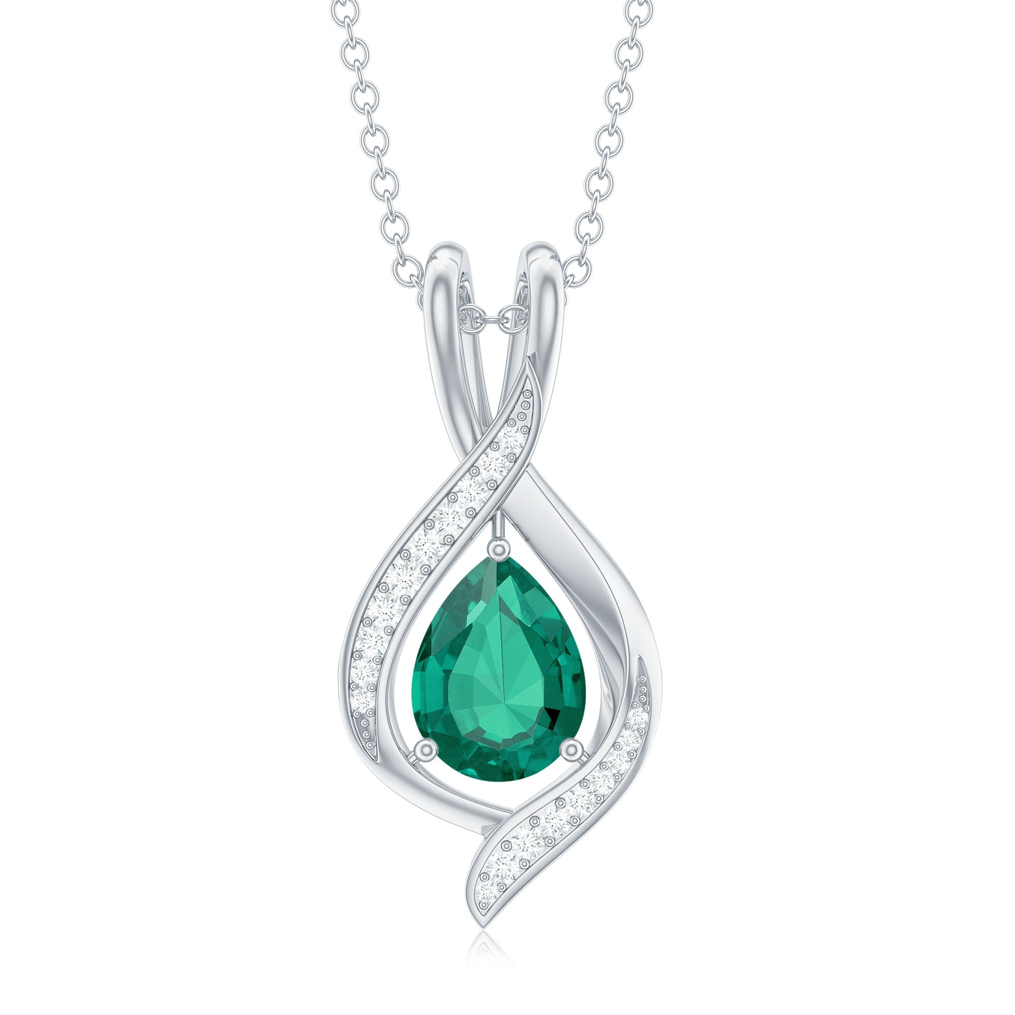 1 Carat Pear Cut Lab Created Emerald Teardrop Pendant with Diamond AAAA - Rosec Jewels