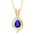 Certified Lab Created Blue Sapphire Teardrop Necklace with Moissanite AAAA - Rosec Jewels