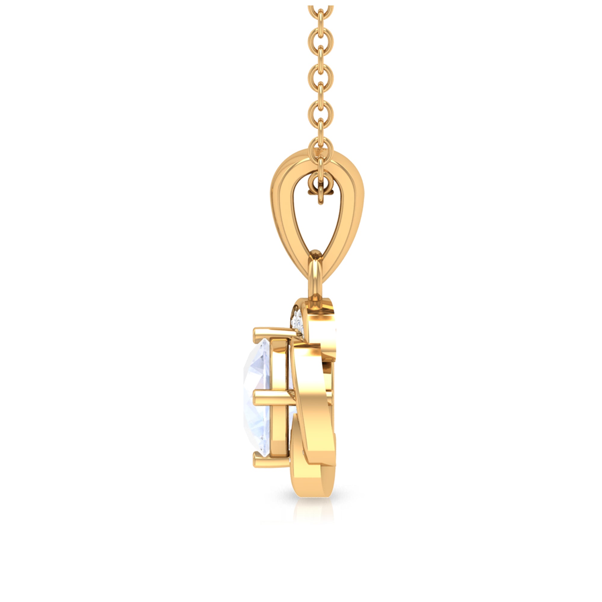 Moonstone and Diamond Flower Pendant Necklace AAA - Rosec Jewels