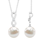 8 Carat Round Freshwater Pearl Drop Infinity Pendant with Diamond AAA - Rosec Jewels