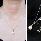 8 Carat Round Freshwater Pearl Drop Infinity Pendant with Diamond AAA - Rosec Jewels