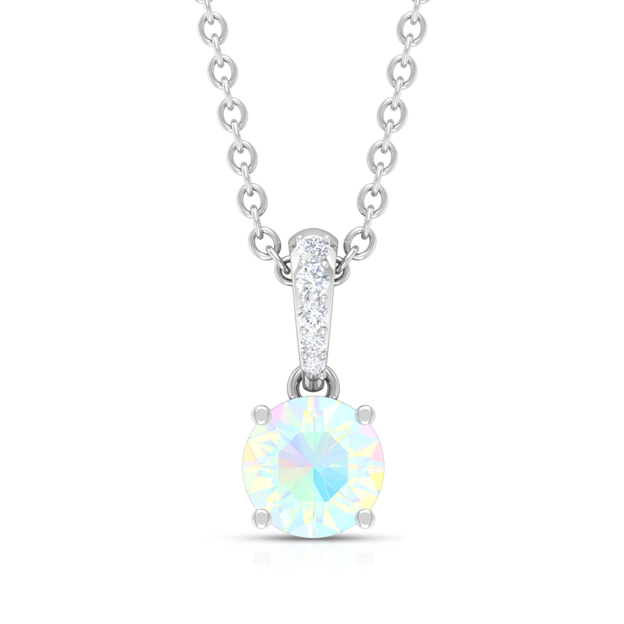 Round Shape Ethiopian Opal Pendant with Diamond Bail AAA - Rosec Jewels