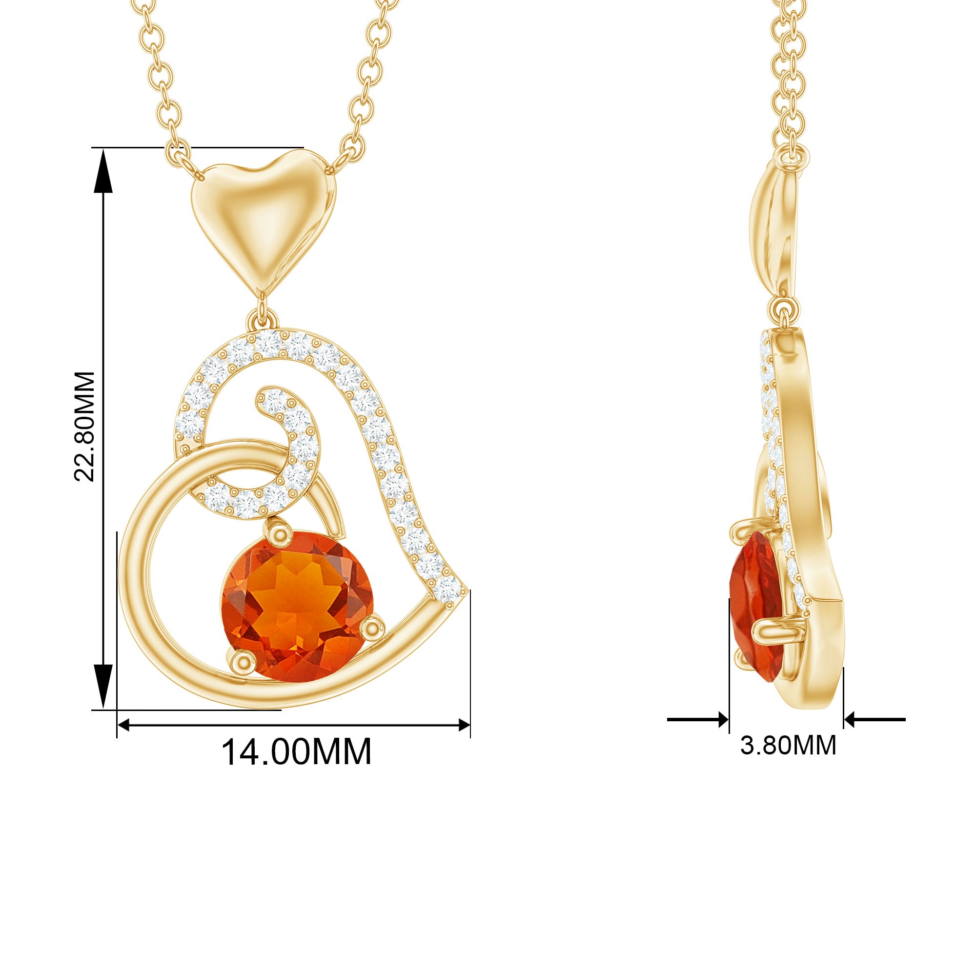 Fire Opal and Diamond Heart Pendant Fire Opal - ( AAA ) - Quality - Rosec Jewels