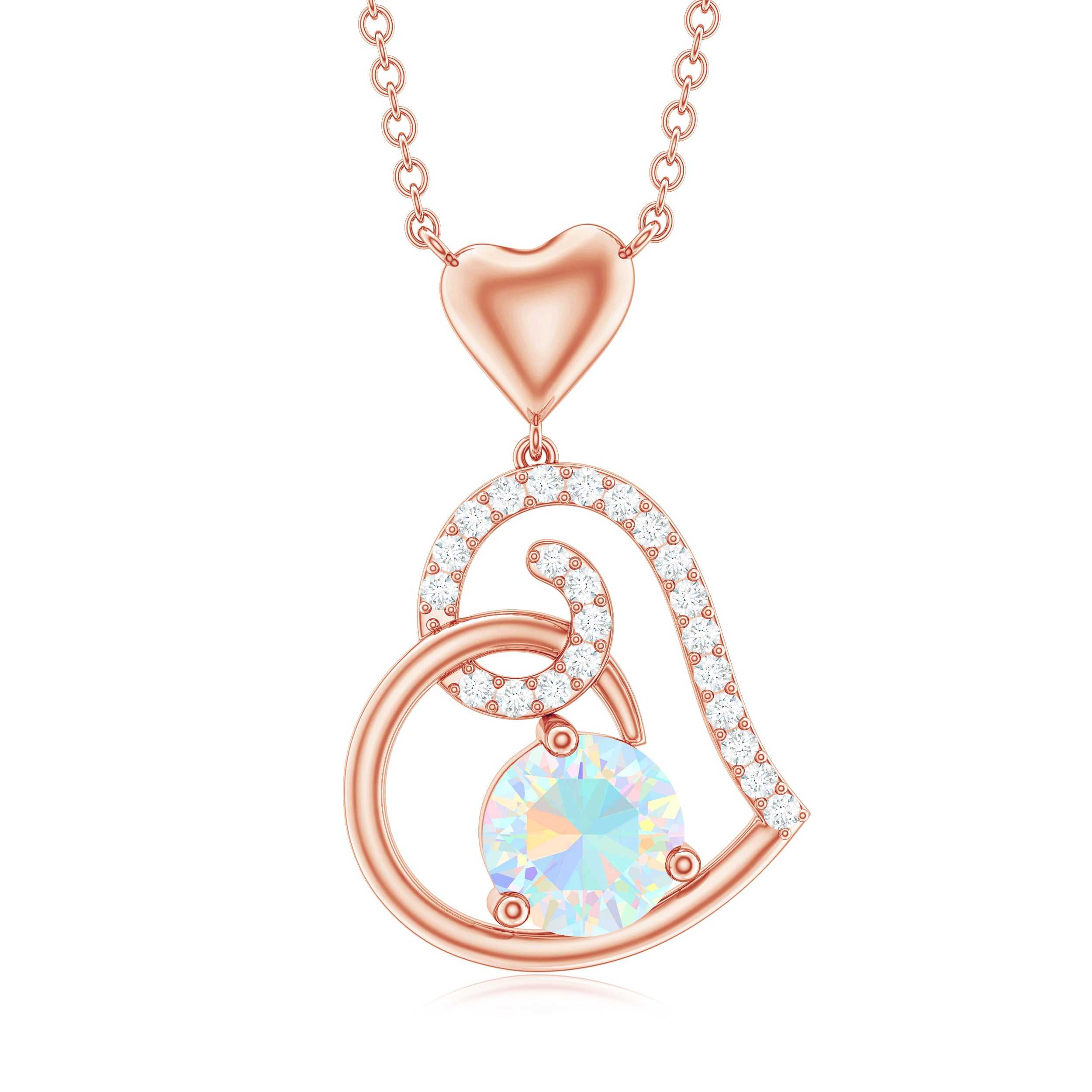Ethiopian Opal Heart Pendant Necklace with Diamond Ethiopian Opal - ( AAA ) - Quality - Rosec Jewels