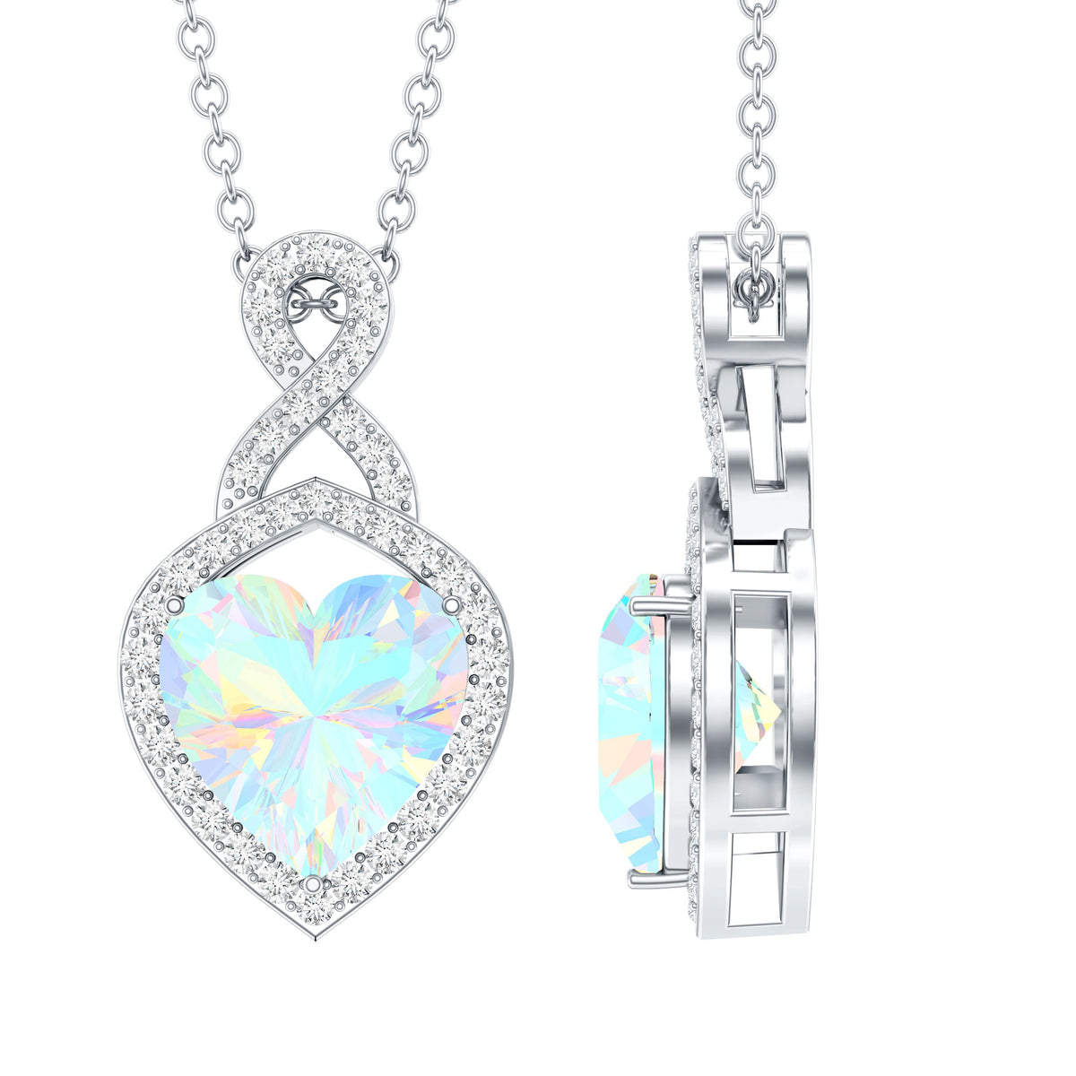 2 Carat Heart Shape Ethiopian Opal Infinity Pendant with Diamond AAA - Rosec Jewels