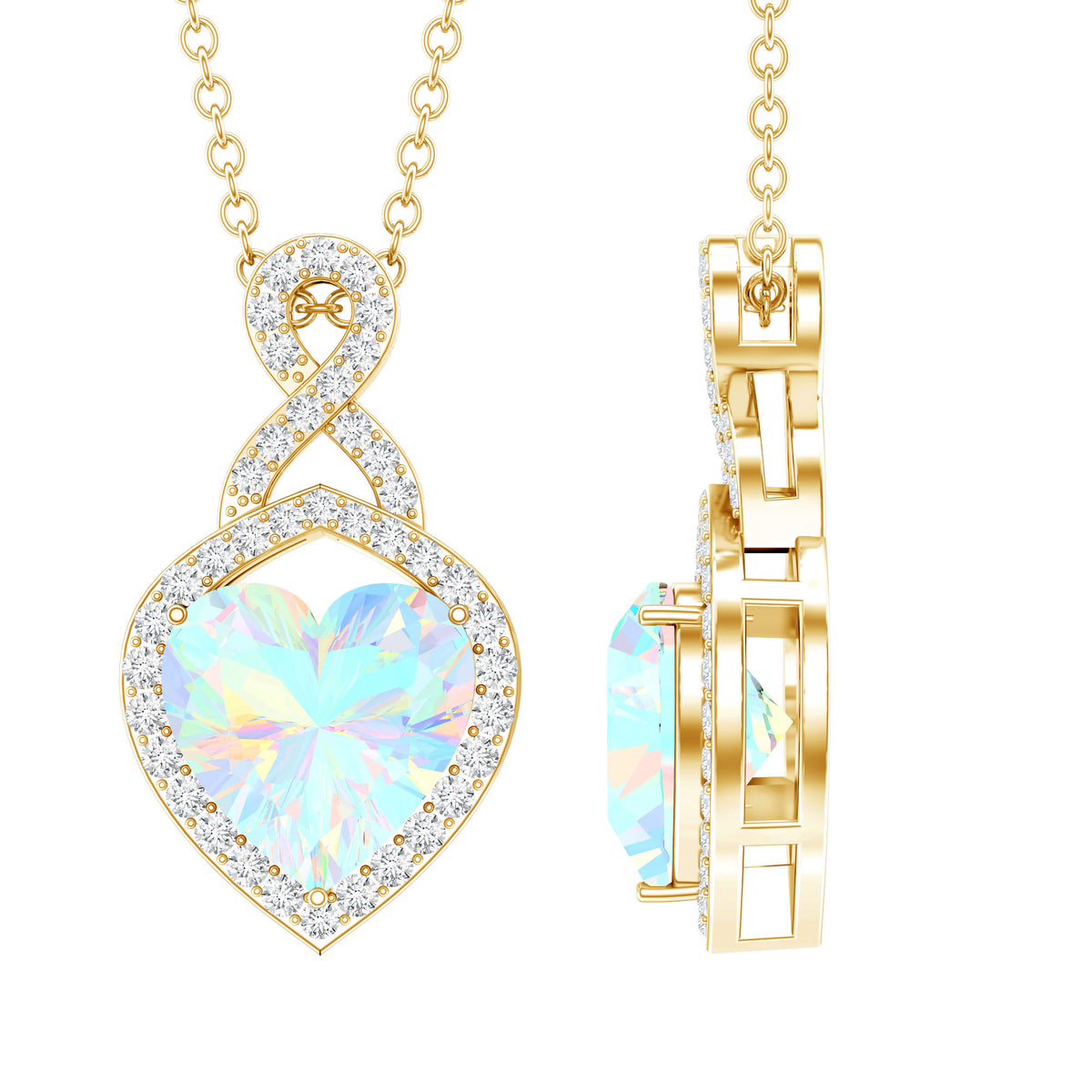 2 Carat Heart Shape Ethiopian Opal Infinity Pendant with Diamond AAA - Rosec Jewels