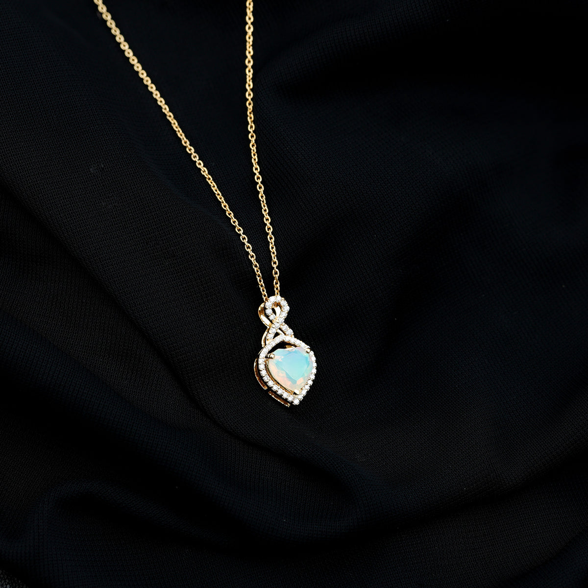 2 Carat Heart Shape Ethiopian Opal Infinity Pendant with Diamond AAA - Rosec Jewels