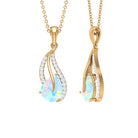Pear Shaped Ethiopian Opal and Diamond Leaf Pendant Necklace Ethiopian Opal - ( AAA ) - Quality - Rosec Jewels