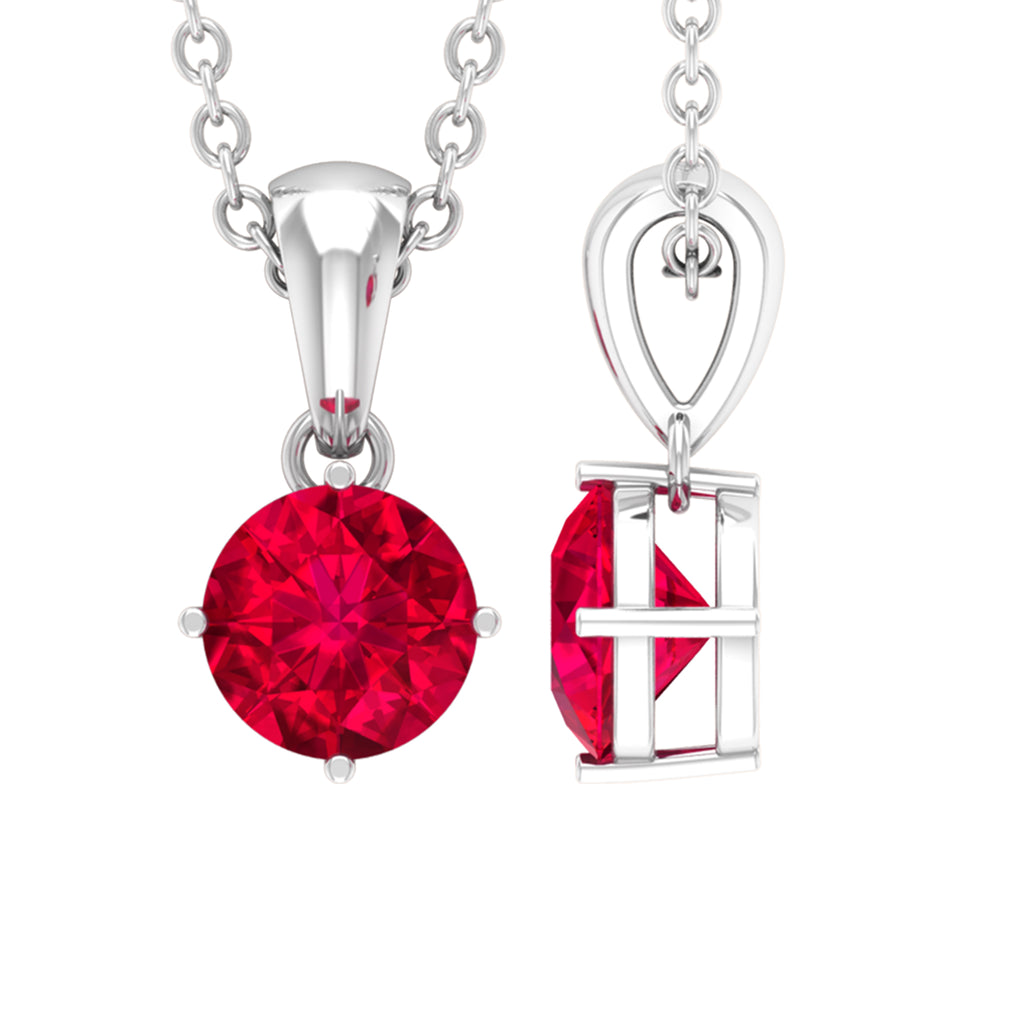 5 MM Round Shape Created Ruby Solitaire Pendant with Bail