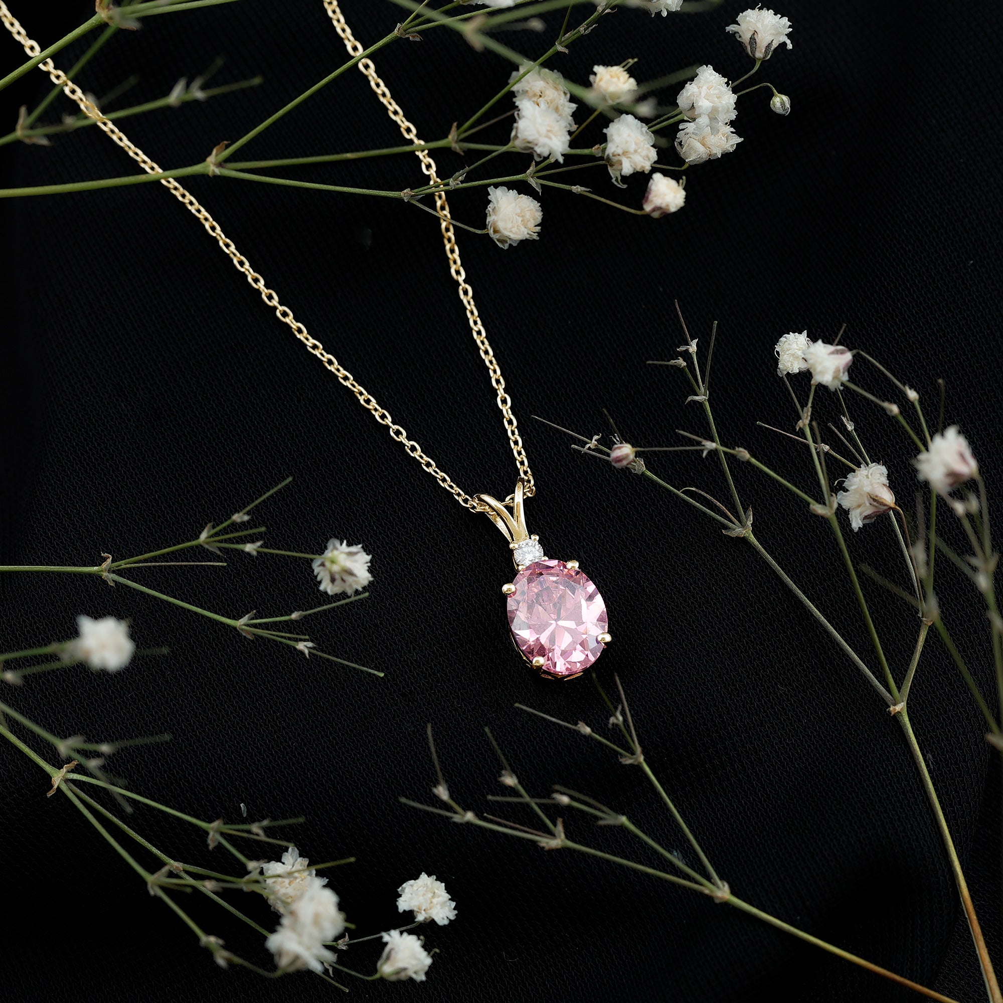 4 Carat Lab Created Pink Sapphire Oval Necklace AAAA - Rosec Jewels