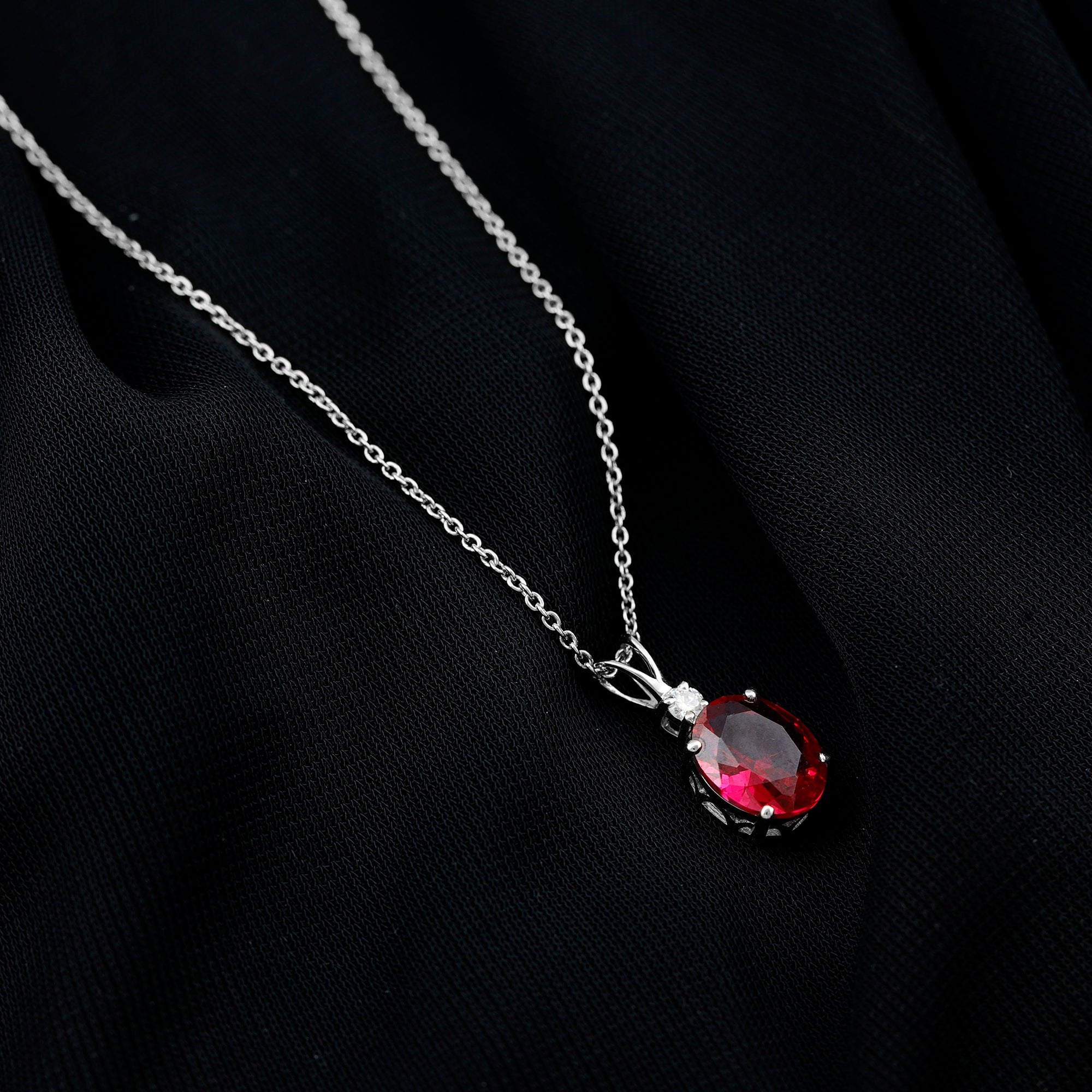 4 Carat Lab Created Ruby Bridal Necklace with Chain AAAA - Rosec Jewels