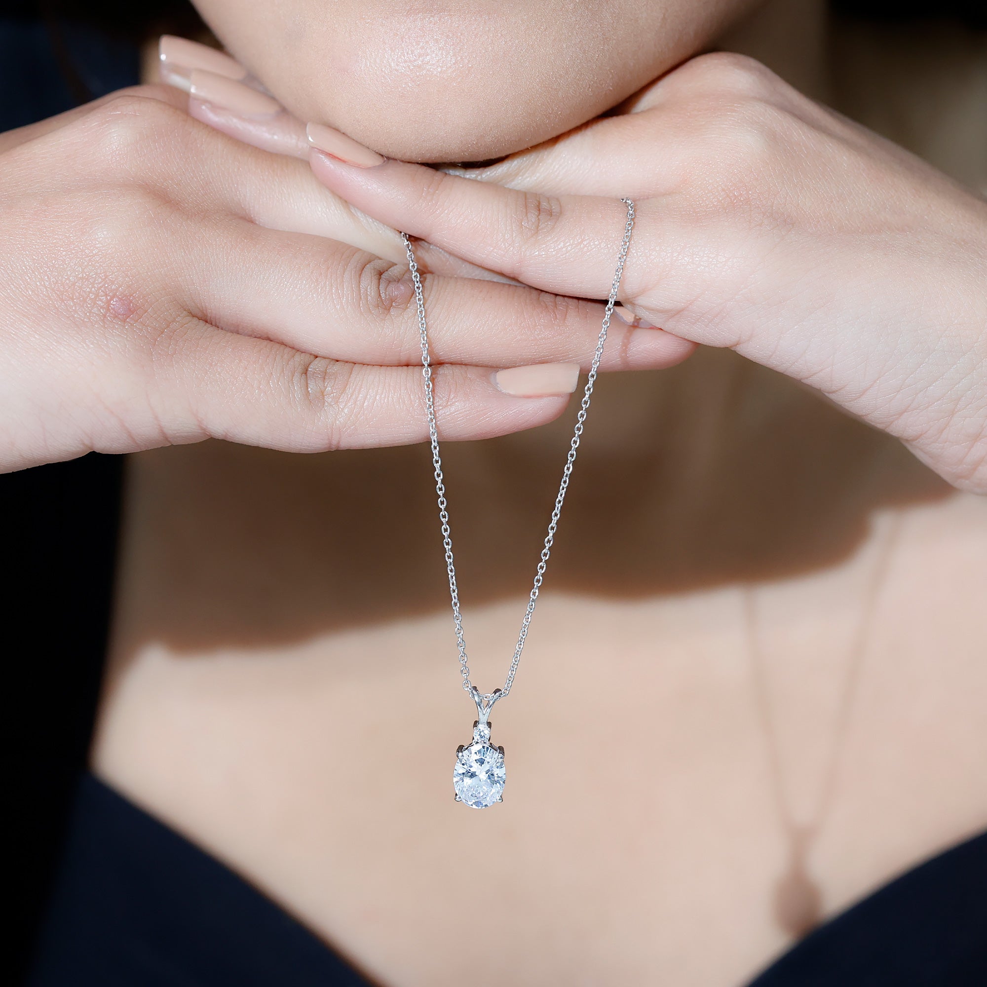 Simulated Diamond Simple Pendant Necklace AAAAA - Rosec Jewels