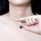8x10mm Emerald Cut Lab Created Blue Sapphire Vintage Necklace with Diamond AAAA - Rosec Jewels