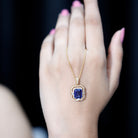 8x10mm Emerald Cut Lab Created Blue Sapphire Vintage Necklace with Diamond AAAA - Rosec Jewels
