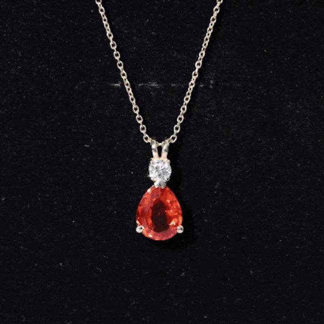 3.3 Carat Lab Created Orange Sapphire Teardrop Necklace with Diamond AAAA - Rosec Jewels