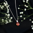 3.3 Carat Lab Created Orange Sapphire Teardrop Necklace with Diamond AAAA - Rosec Jewels