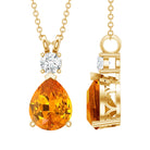 3.3 Carat Lab Created Orange Sapphire Teardrop Necklace with Diamond AAAA - Rosec Jewels