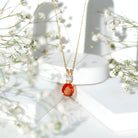 3.3 Carat Lab Created Orange Sapphire Teardrop Necklace with Diamond AAAA - Rosec Jewels