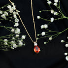 3.3 Carat Lab Created Orange Sapphire Teardrop Necklace with Diamond AAAA - Rosec Jewels