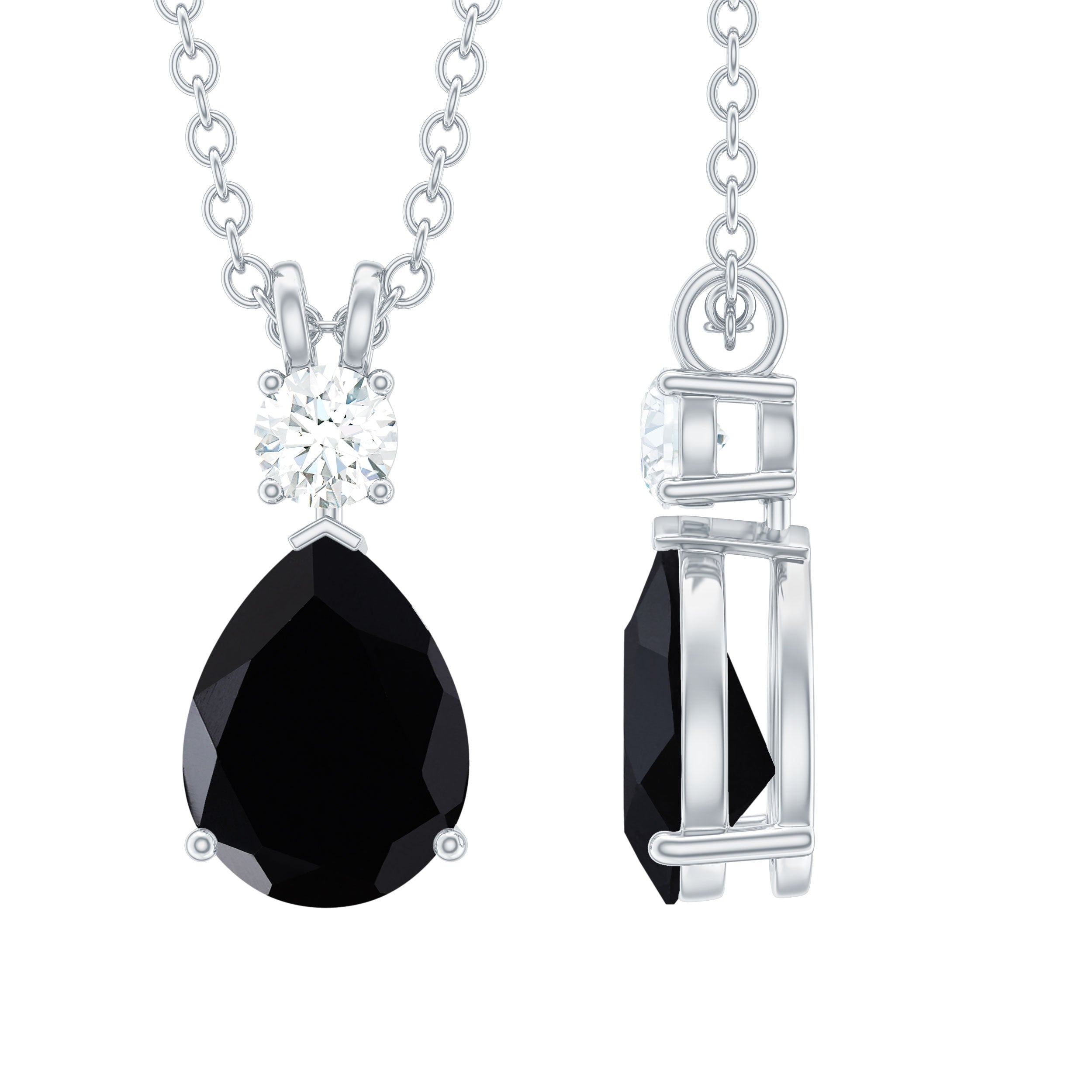 Created Black Diamond Teardrop Pendant Necklace with Moissanite