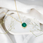 9 Carat Cushion Cut Lab Created Emerald and Diamond Cocktail Necklace AAAA - Rosec Jewels