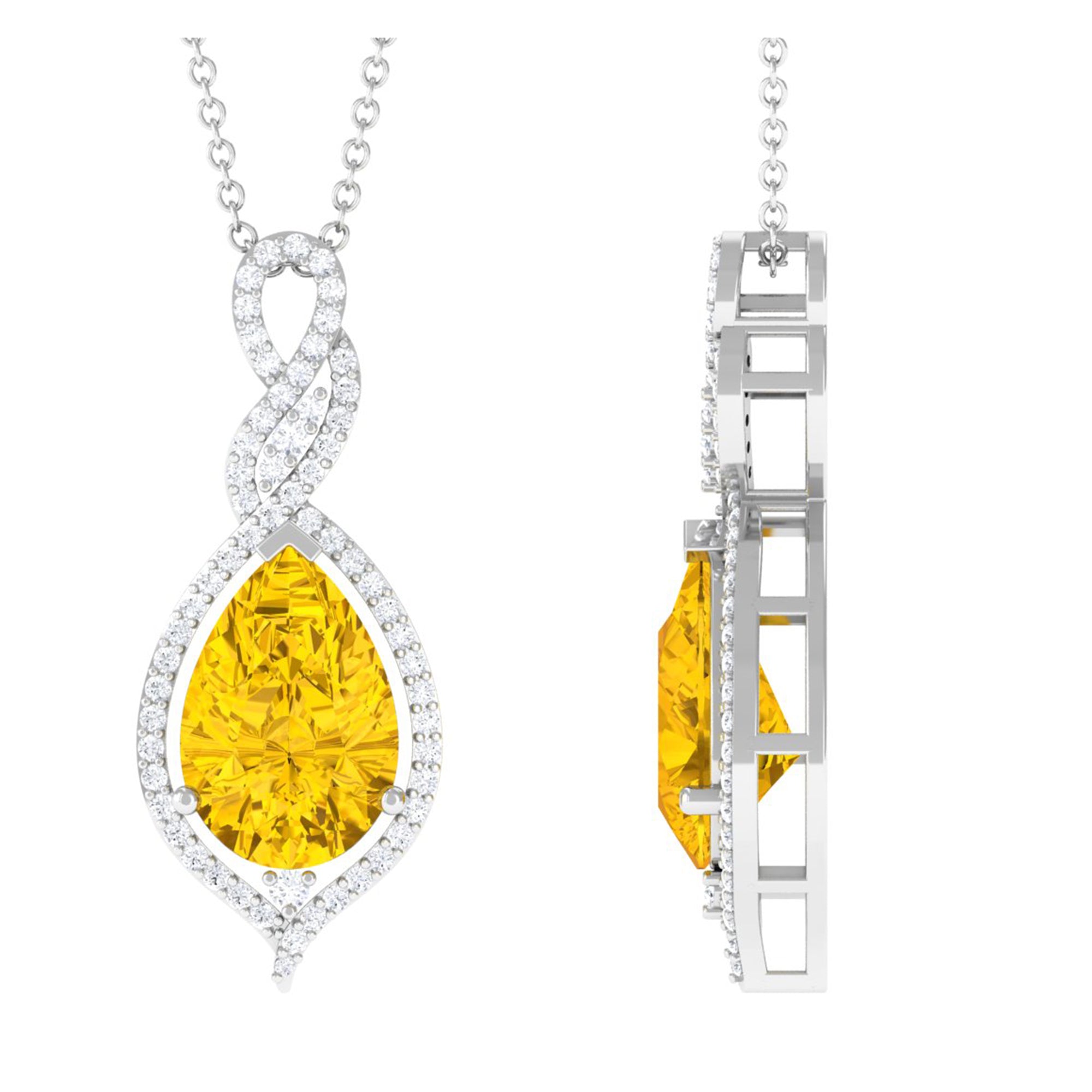 Created Yellow Sapphire and Moissanite Teardrop Dangle Pendant Lab Created Yellow Sapphire - ( AAAA ) - Quality - Rosec Jewels