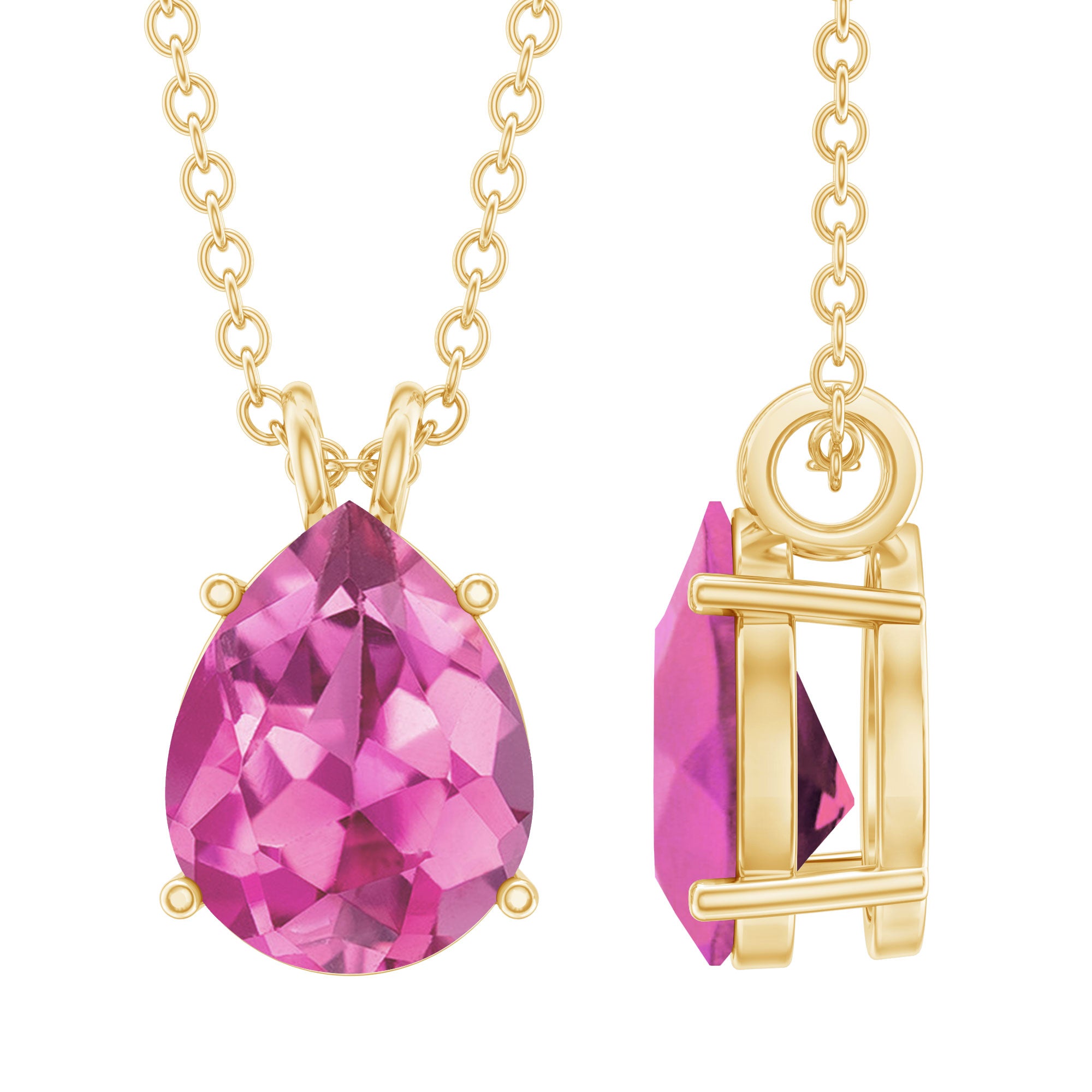 Genuine Pink Tourmaline Teardrop Necklace with Silver Chain