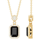 Rosec Jewels-Emerald Cut Black Spinel and Diamond Retro Statement Necklace with Chain