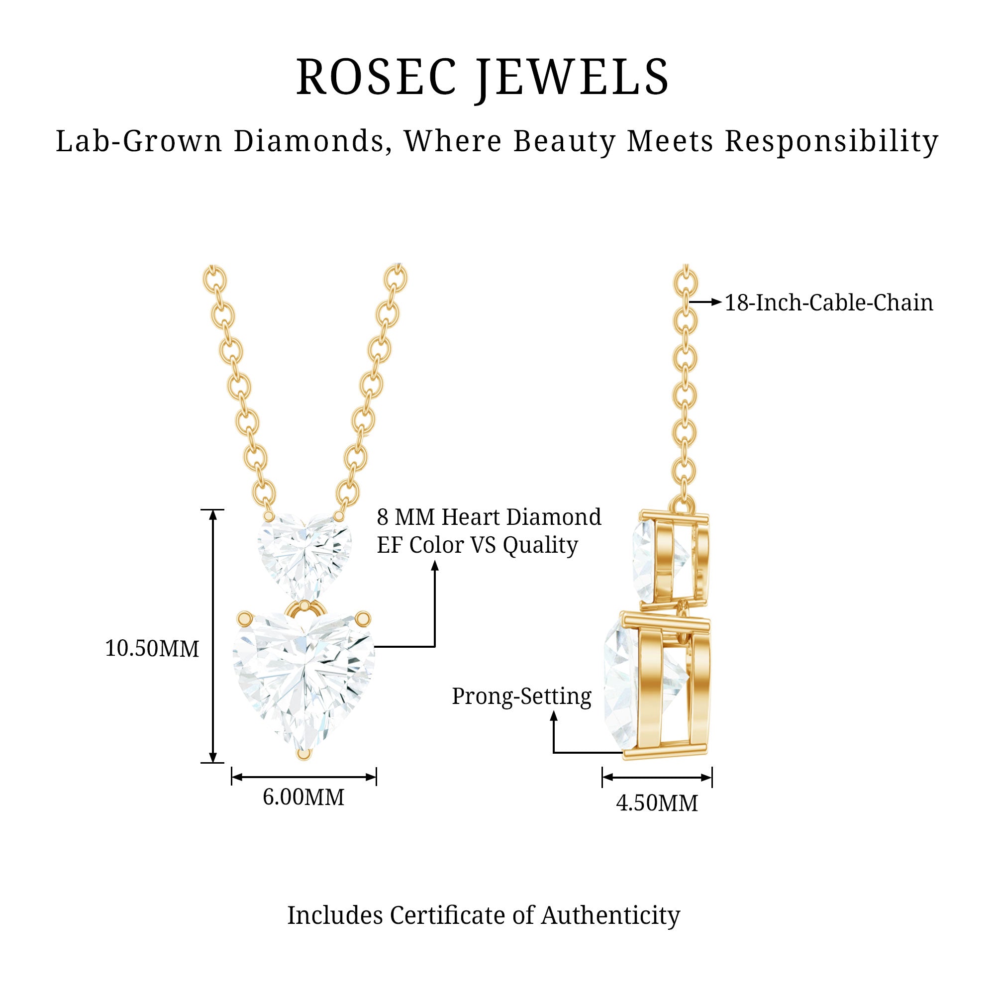 Rosec Jewels-Certified Lab Grown Diamond Double Heart Promise Necklace