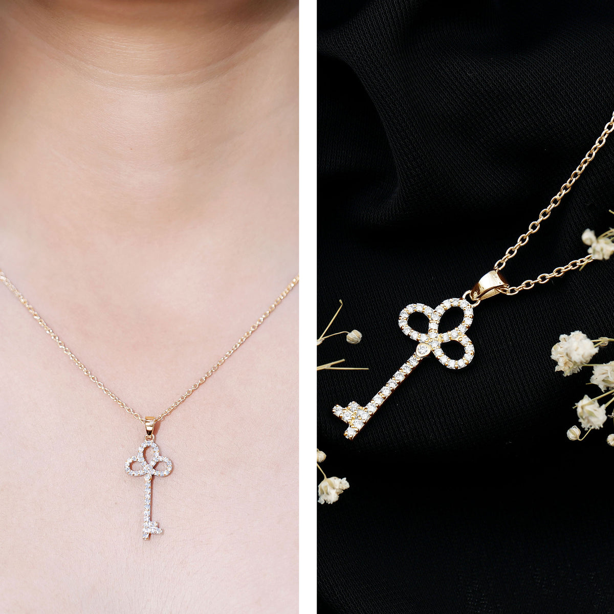 Certified Lab Created Diamond Key To My Heart Necklace Lab - ( EF-VS ) - Rosec Jewels
