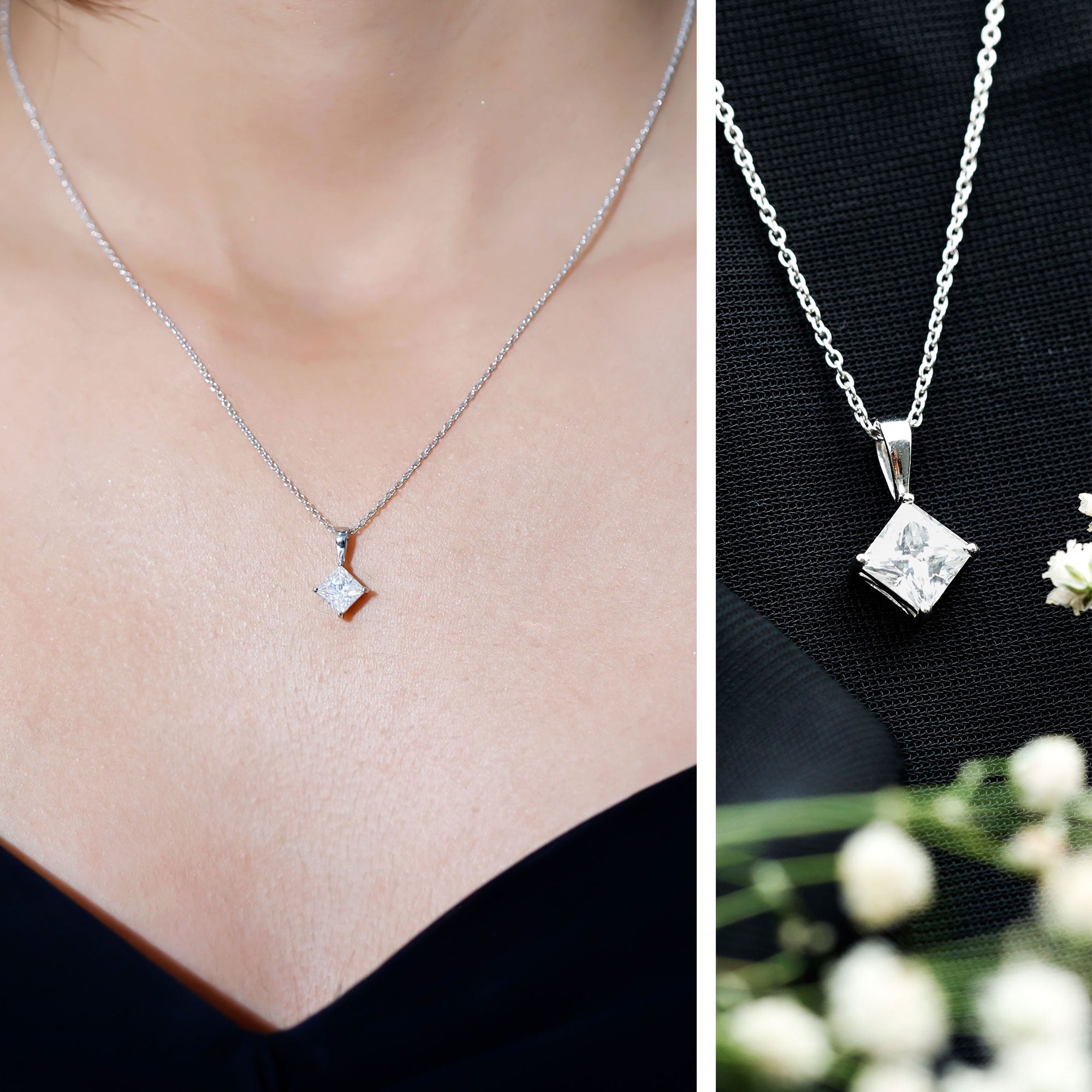Rosec Jewels-4 Carat Princess Cut Lab Grown Diamond Solitaire Pendant with IGI Certificate