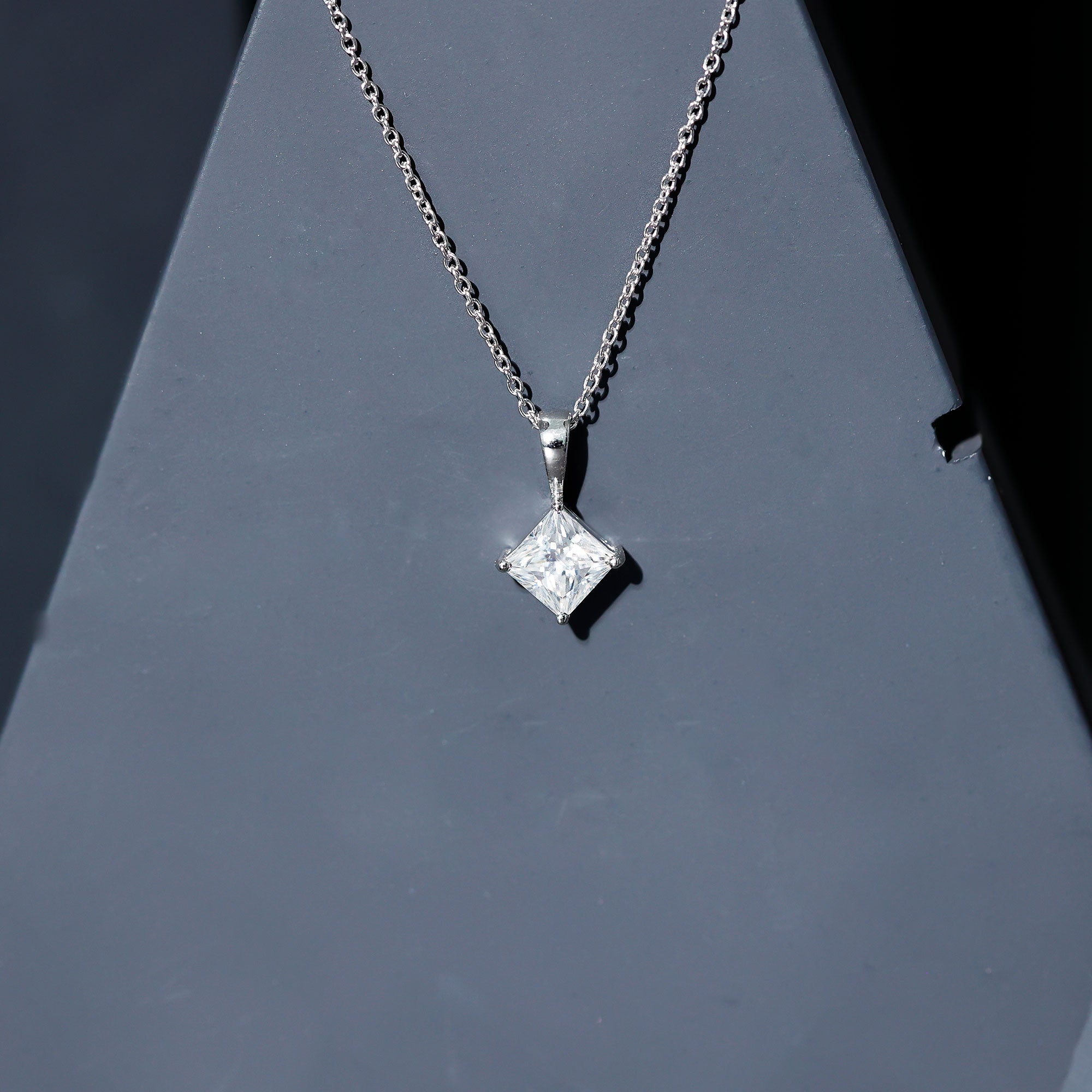 3 Carat Solitaire Lab Grown Diamond Princess Cut Necklace with IGI Certificate Lab - ( E-VS1 ) - Rosec Jewels