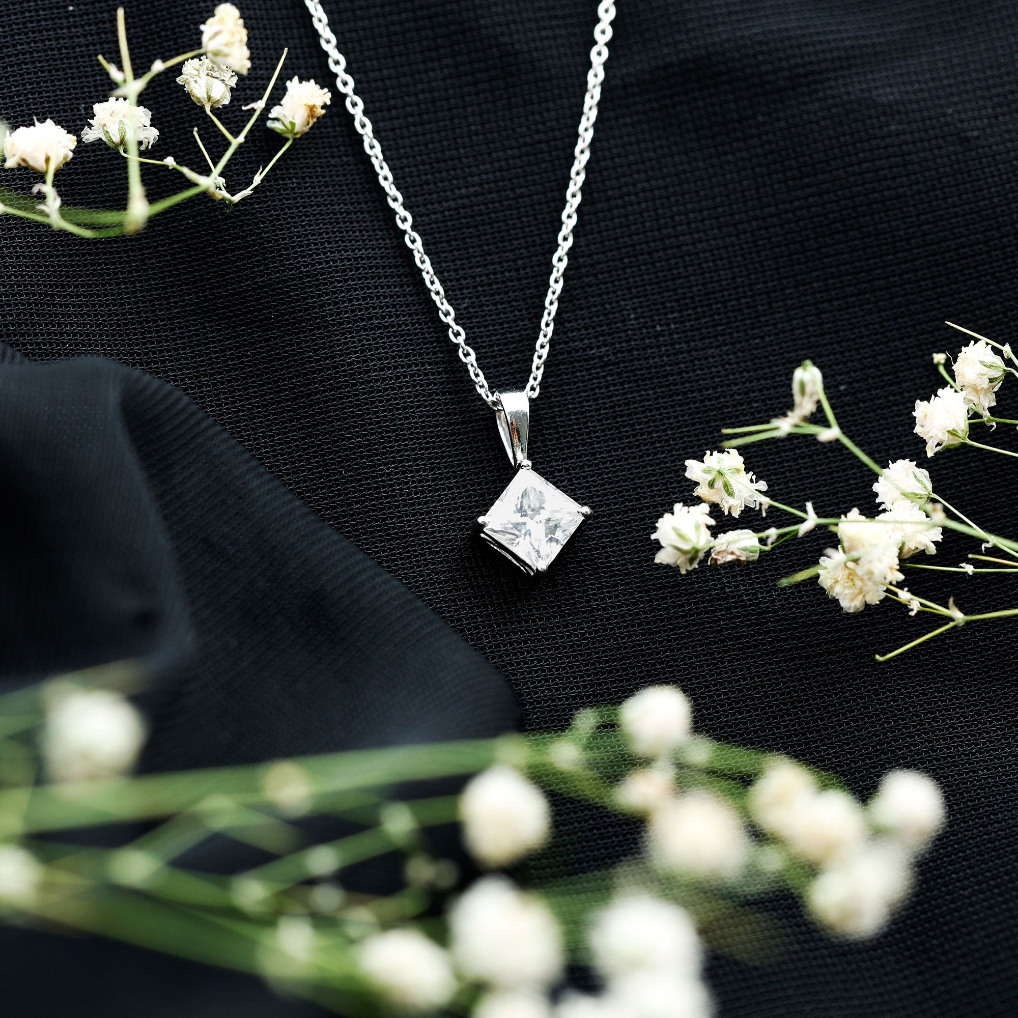 3 Carat Solitaire Lab Grown Diamond Princess Cut Necklace with IGI Certificate Lab - ( E-VS1 ) - Rosec Jewels