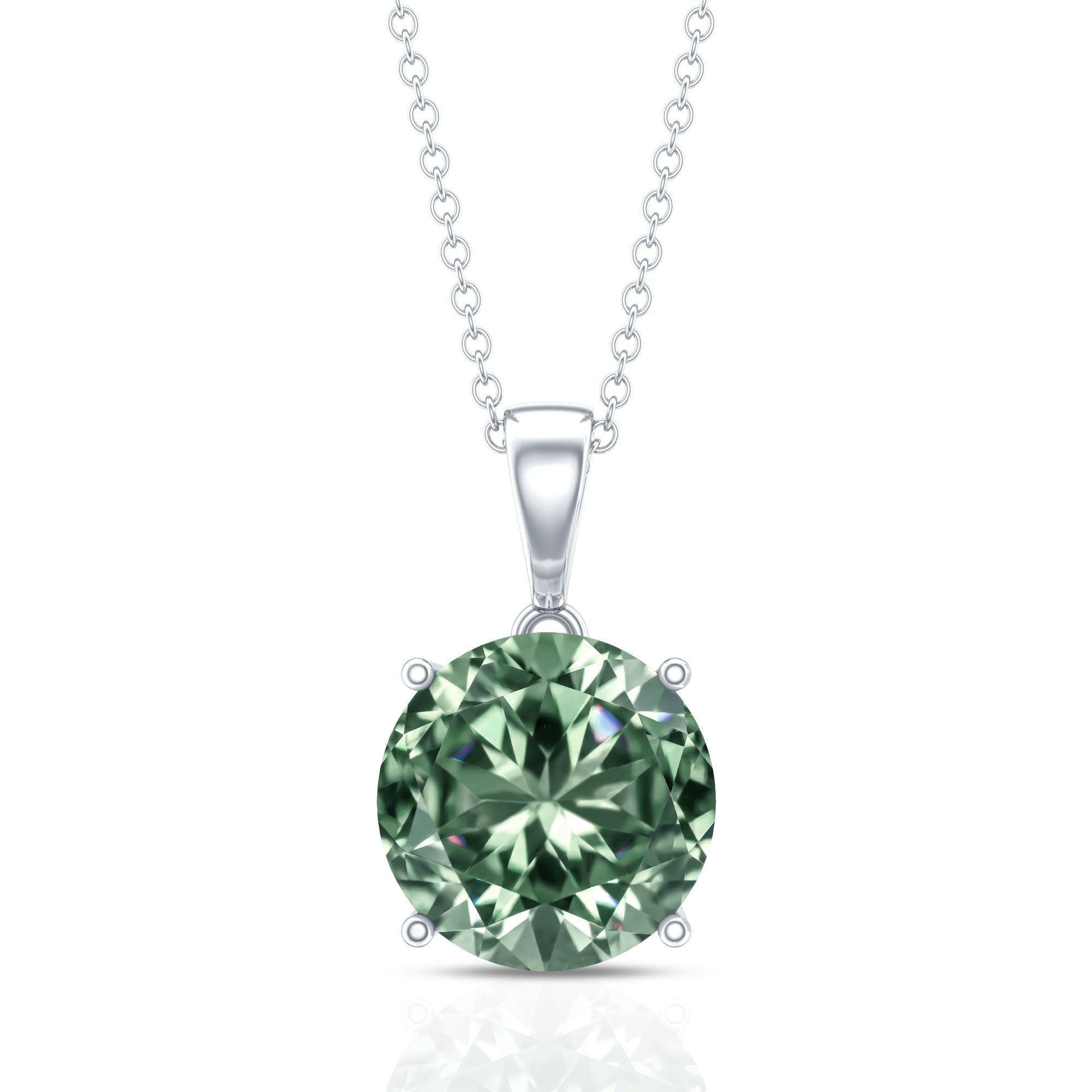 IGI Certified Round Lab Grown Green Diamond Solitaire Necklace 5 Carat Vivid Green - VS1 - Rosec Jewels