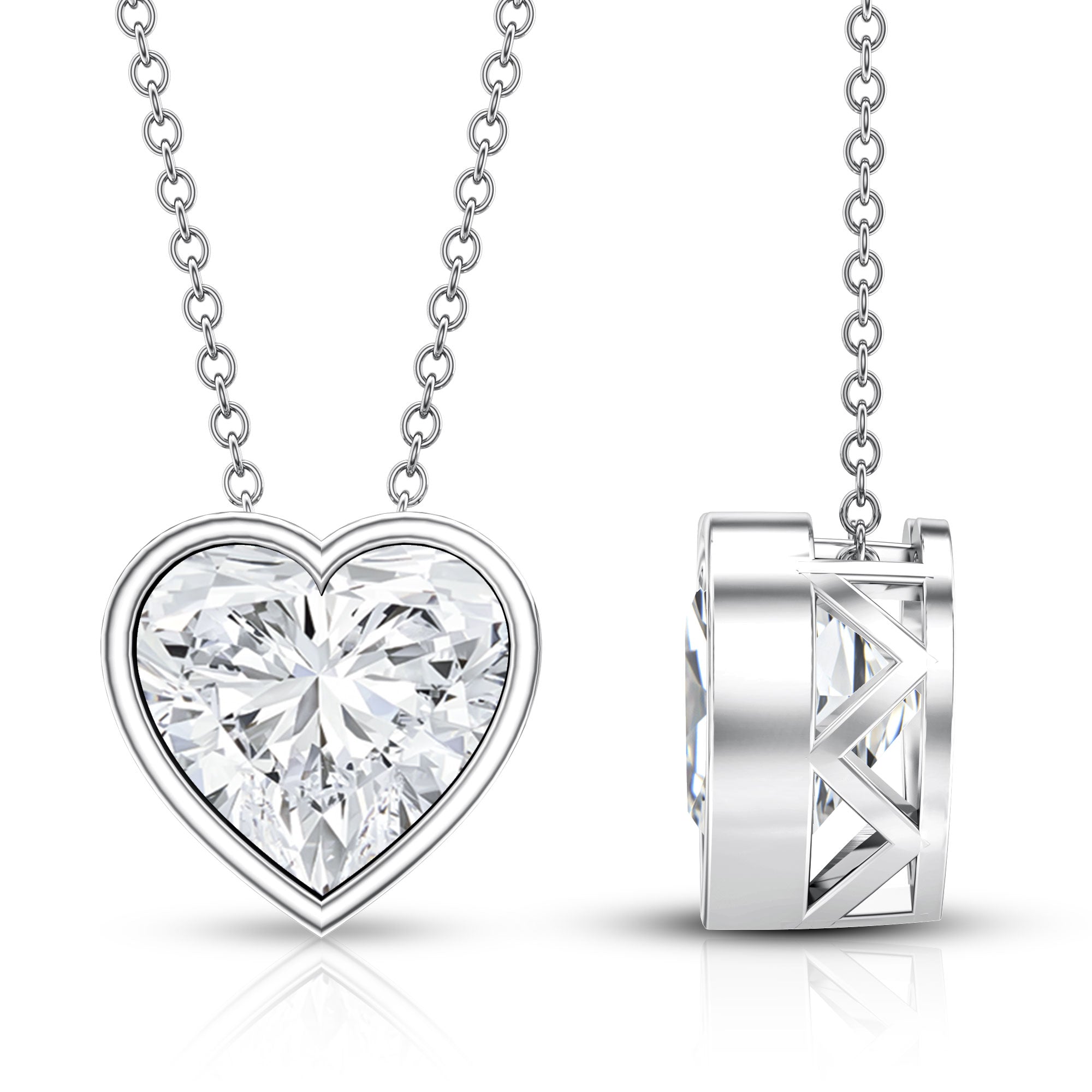 Rosec Jewels-Bezel Set 3 Carat Lab Grown Diamond Heart Necklace with IGI Certificate