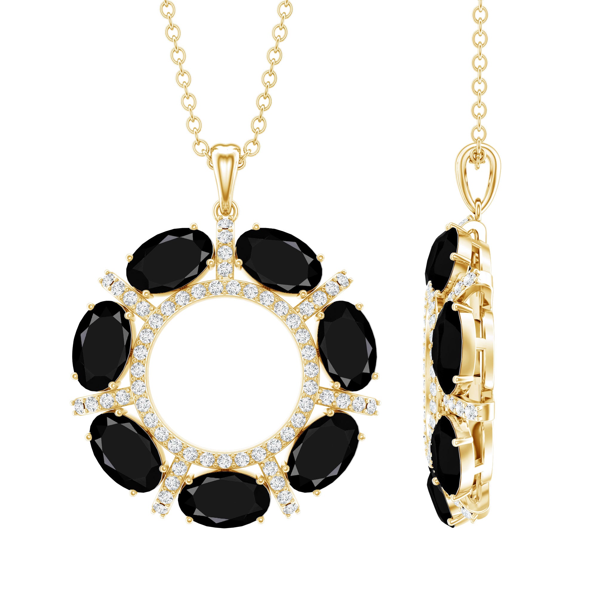 3 CT Oval Cut Black Spinel Elegant Pendant with Moissanite AAA - Rosec Jewels