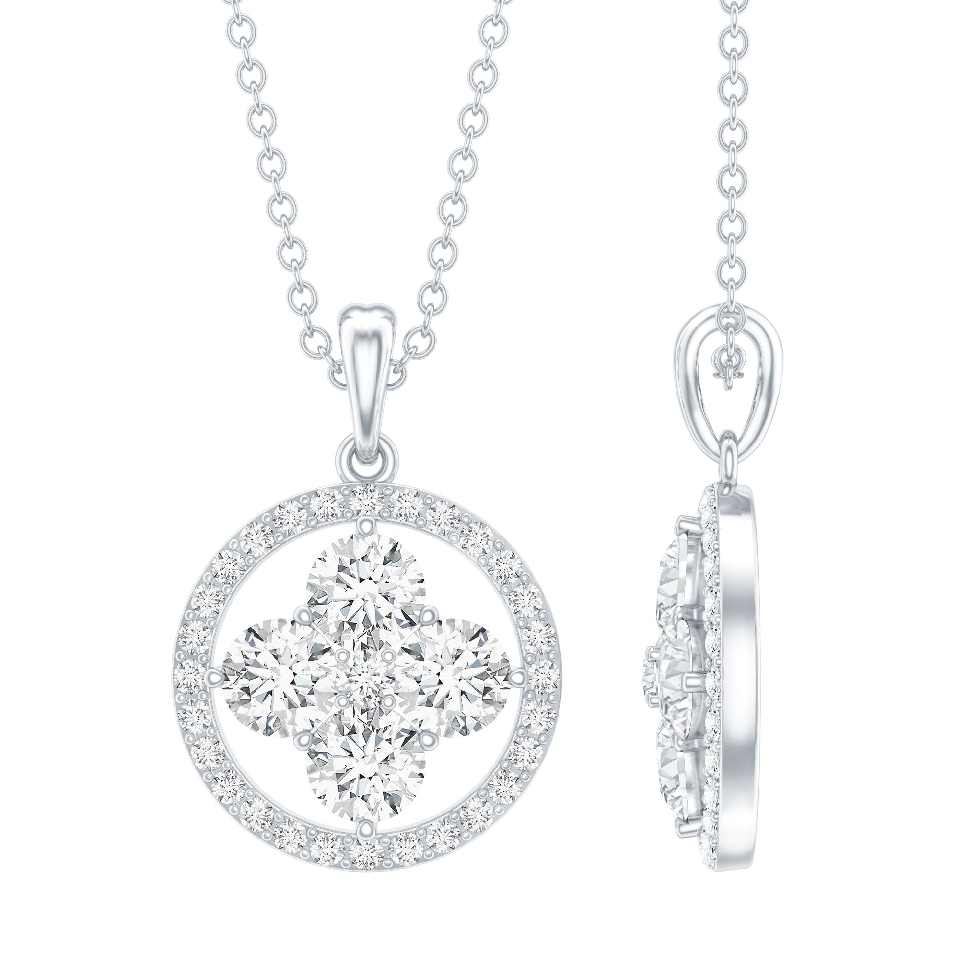 Simple Moissanite Flower Pendant with Halo D-VS1 - Rosec Jewels