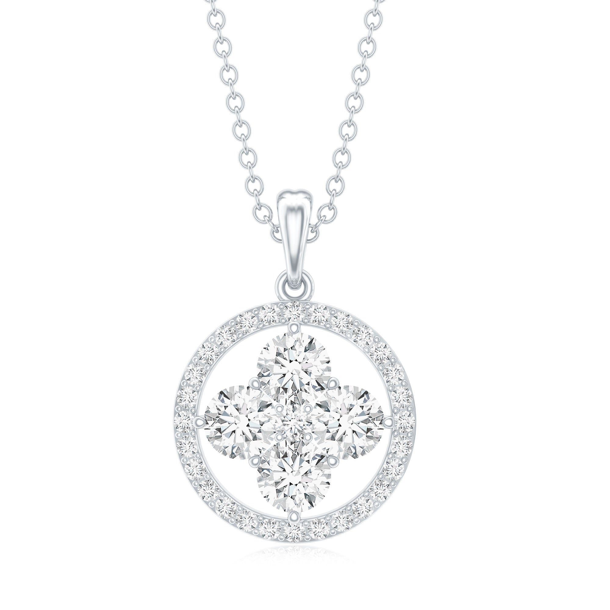 Simple Moissanite Flower Pendant with Halo D-VS1 - Rosec Jewels