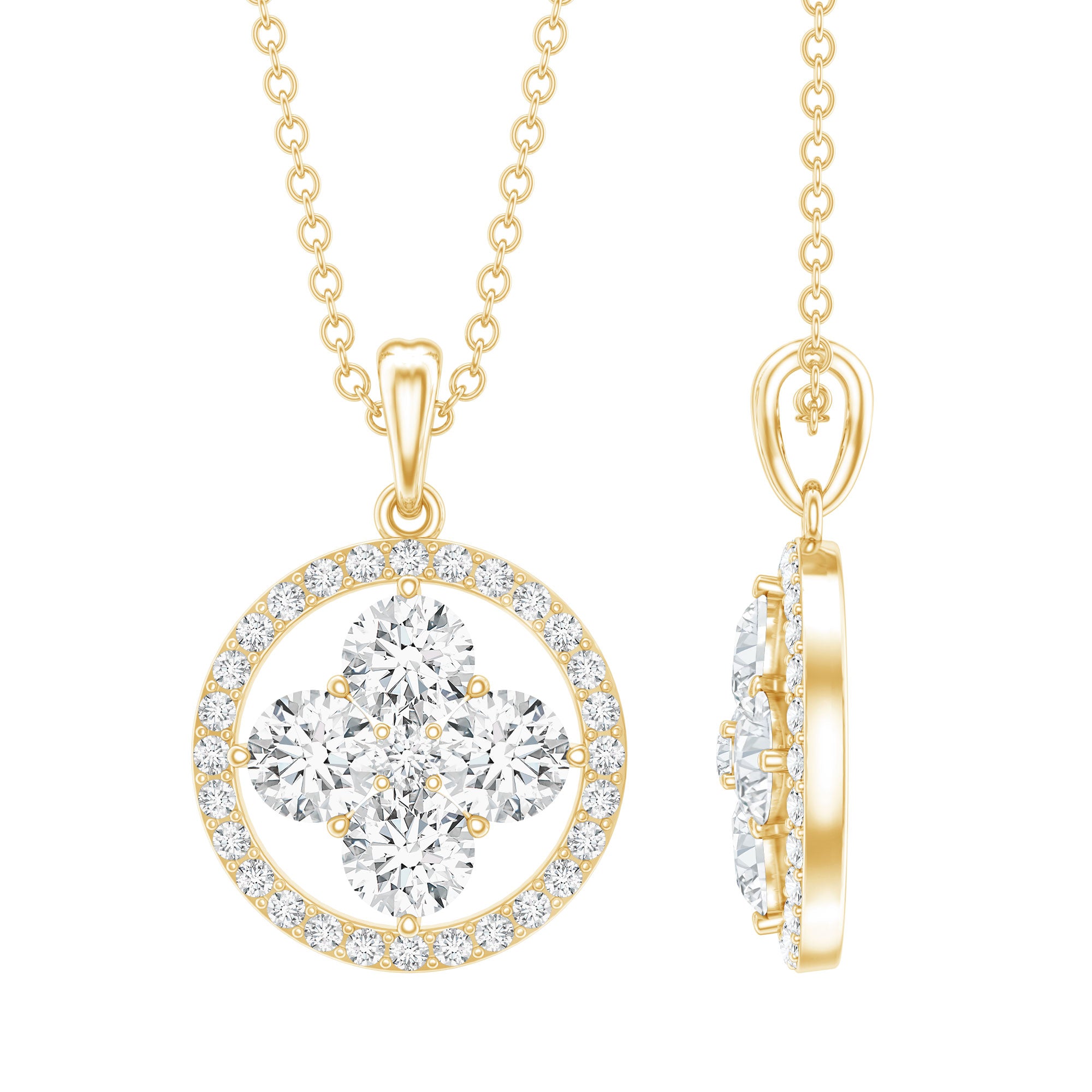 Simple Moissanite Flower Pendant with Halo D-VS1 - Rosec Jewels