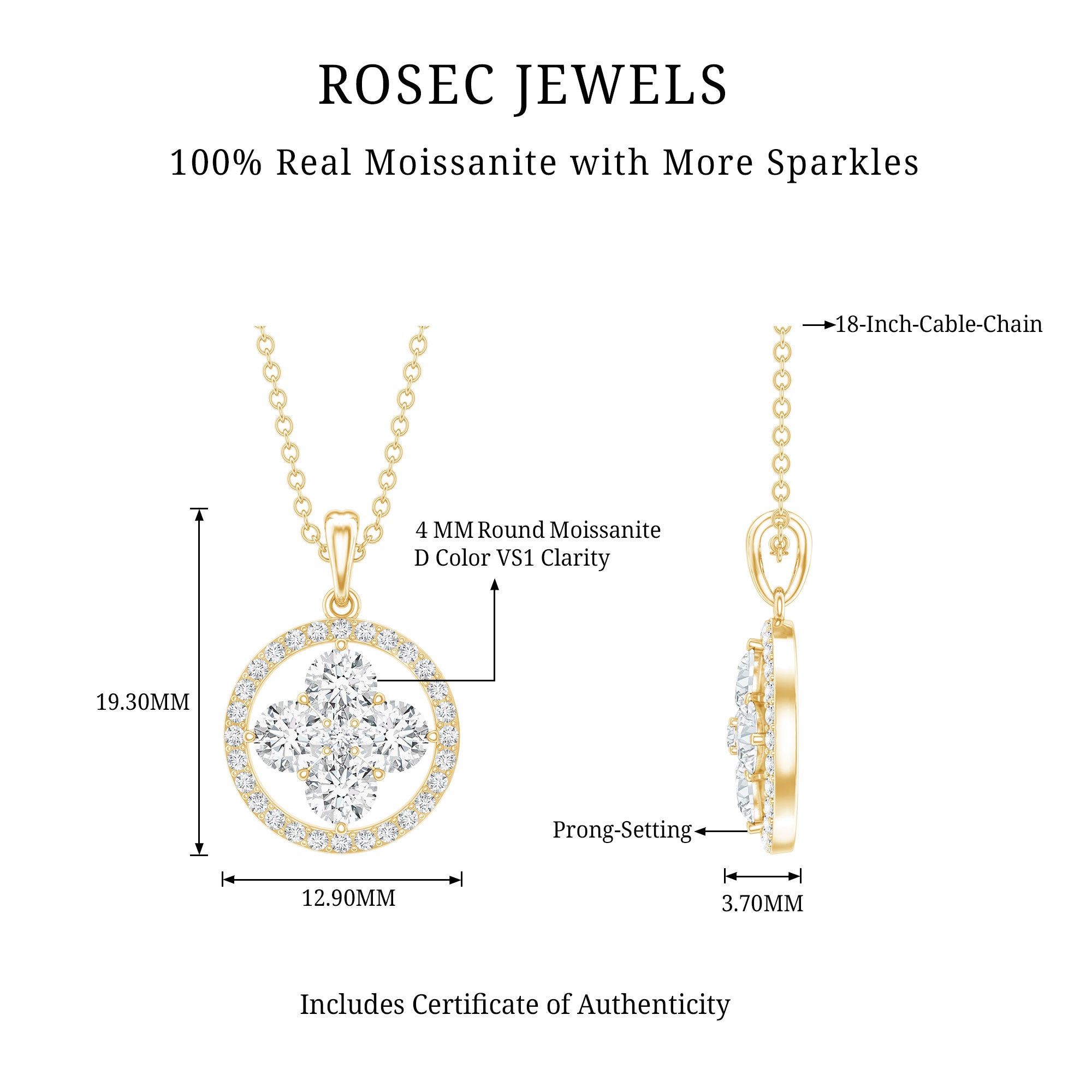 Simple Moissanite Flower Pendant with Halo D-VS1 - Rosec Jewels