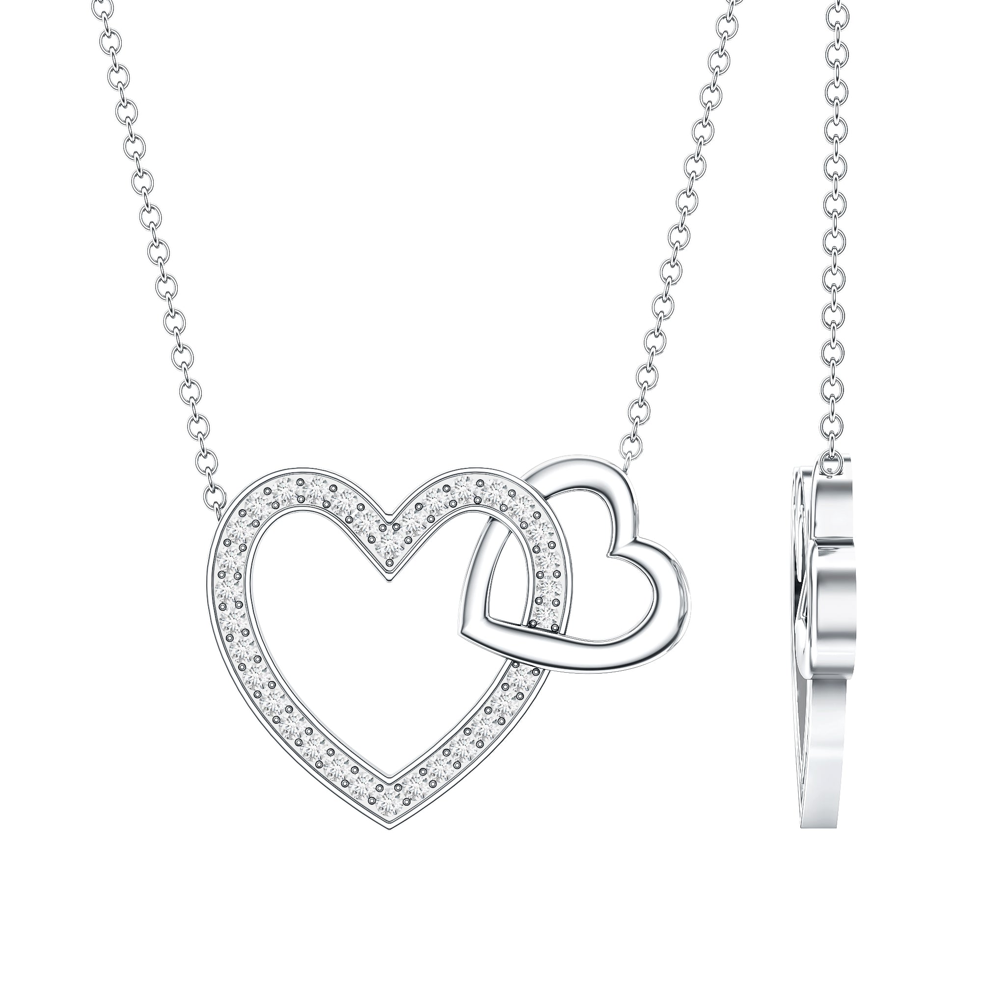 Certified Moissanite Double Heart Necklace for Women D-VS1 - Rosec Jewels