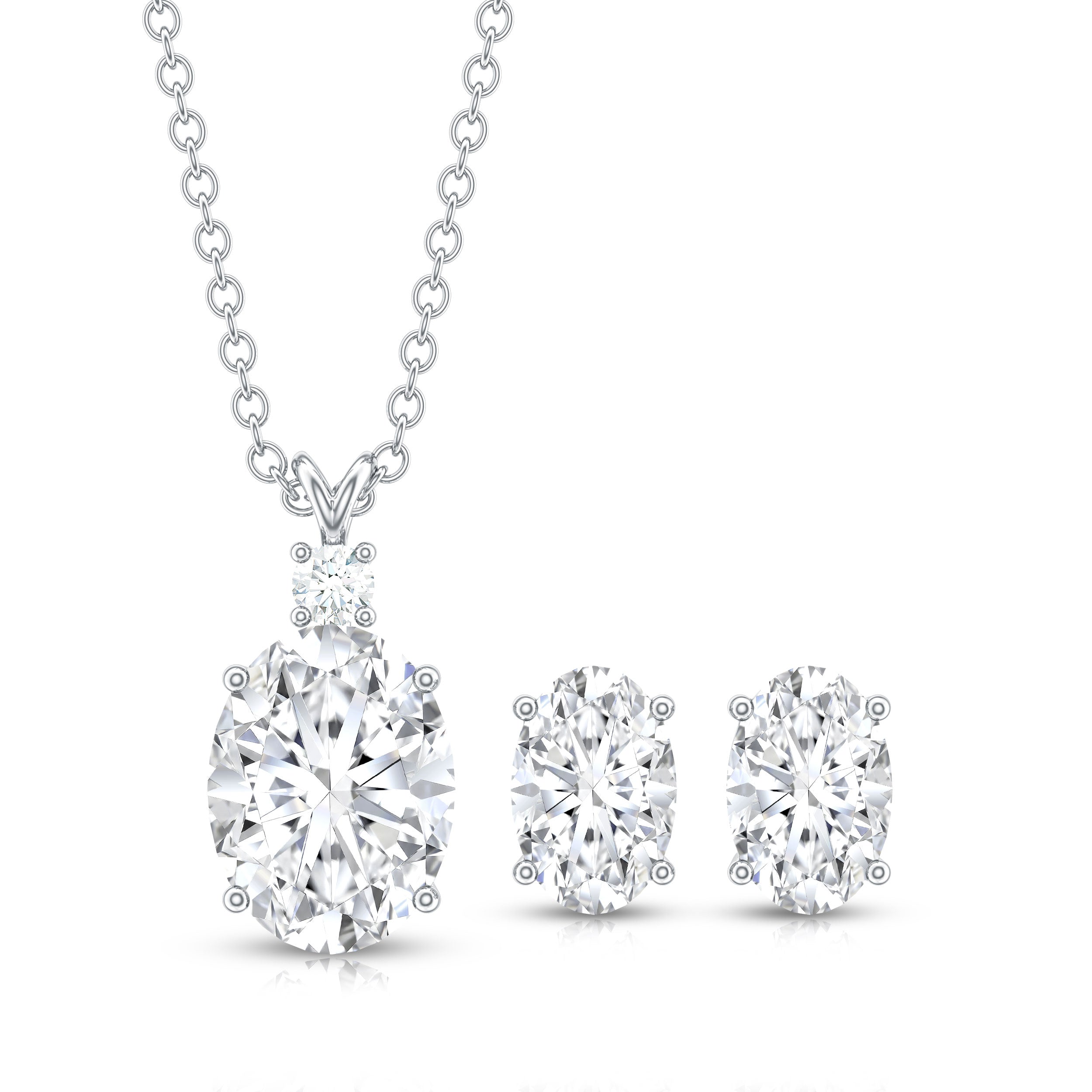 Certified 2 Carat Moissanite Oval Necklace and Earrings Set D-VS1 - Rosec Jewels