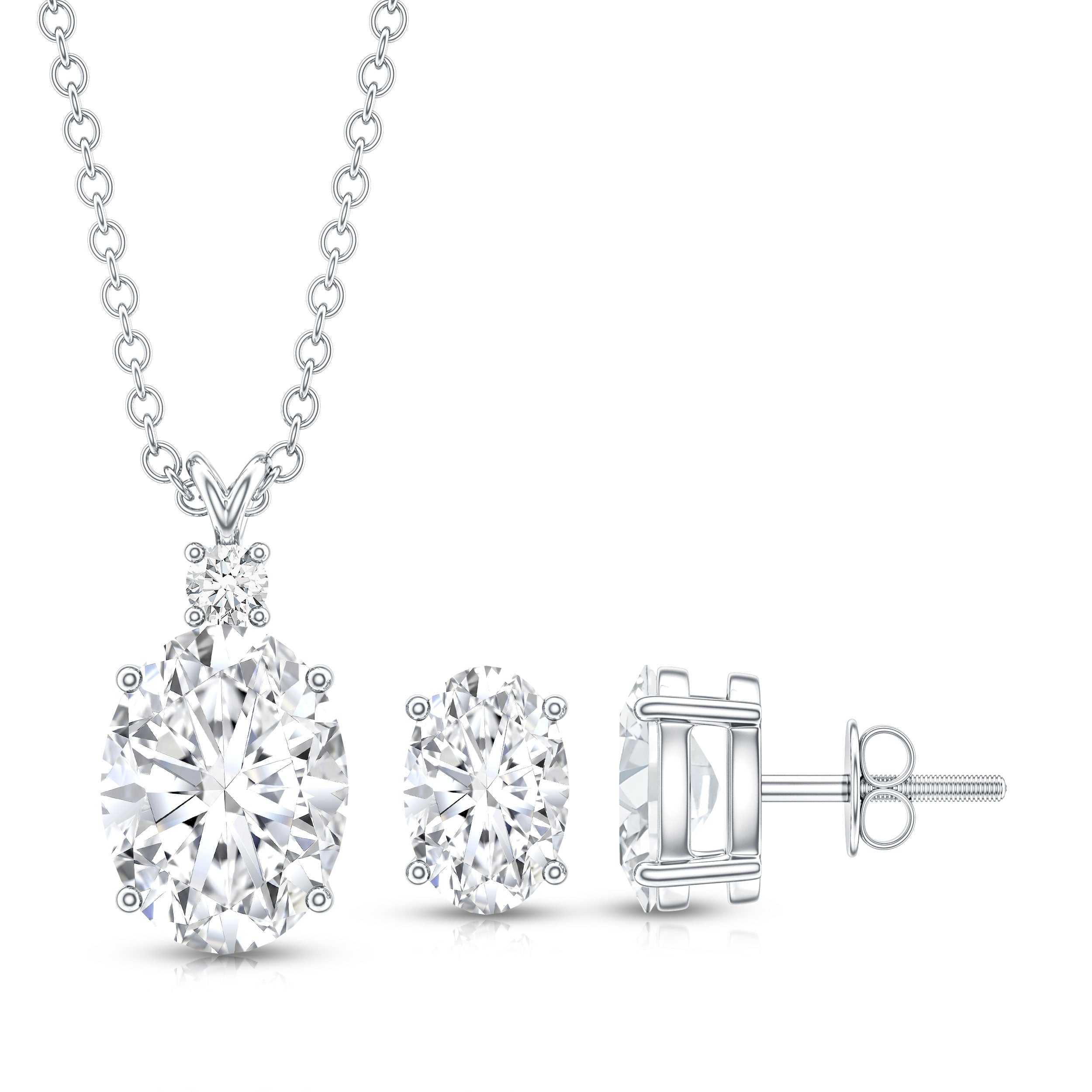 Certified 2 Carat Moissanite Oval Necklace and Earrings Set D-VS1 - Rosec Jewels